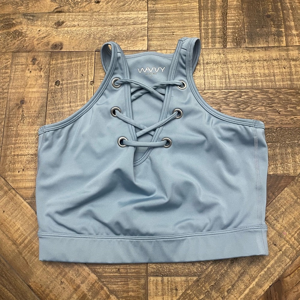 Steel Blue Lace-Up Sports Bra